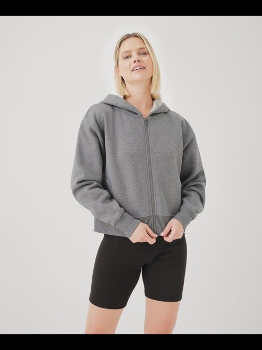 Pact Heather Gray Full-Zip Semi-cropped Hoodie for Women Size Small
